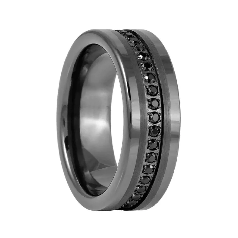 Elegant engagement rings for women-Black Cubic Zirconia Gunmetal Gray Tungsten Men's Wedding Band