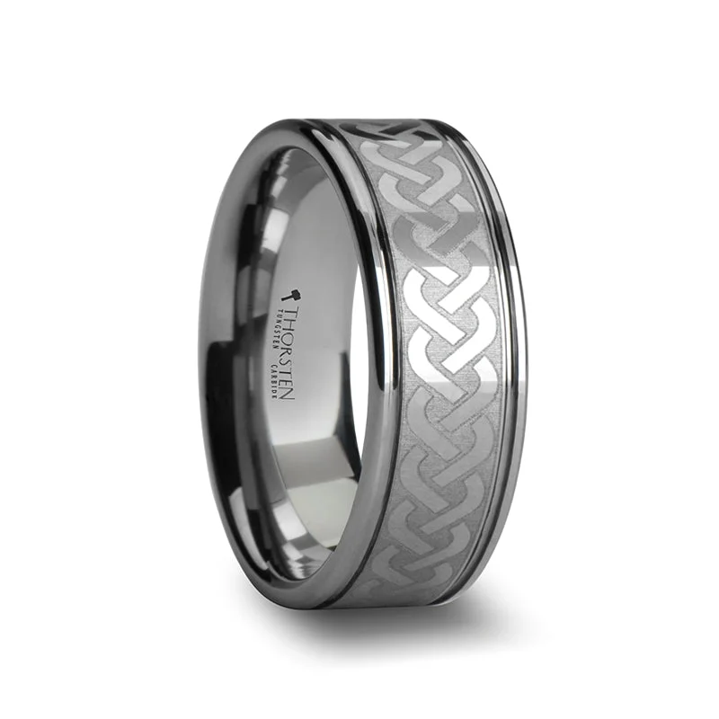 Women’s sapphire engagement rings-Tungsten Men's Wedding Band with Celtic Knot Pattern