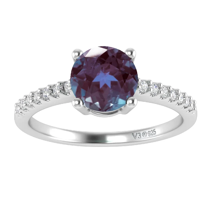 Women’s white sapphire engagement rings-Sterling Silver Alexandrite and White Topaz Engagement Ring