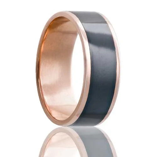 Silver rings with diamond accents-14k Rose Gold Men's Men's Wedding Band with Zirconium Inlay