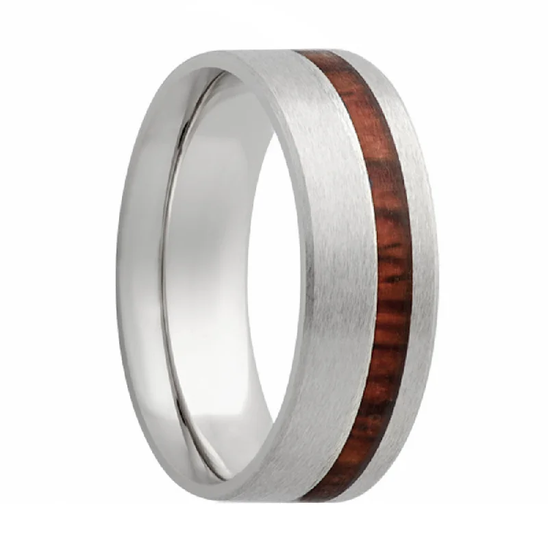 Unique rings for women-Asymmetrical Cocobolo Wood Inlay Satin Finish Cobalt Wedding Band