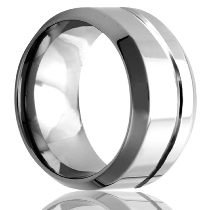 Women’s rings with diamonds-Grooved Tungsten Wedding Band with Beveled Edges