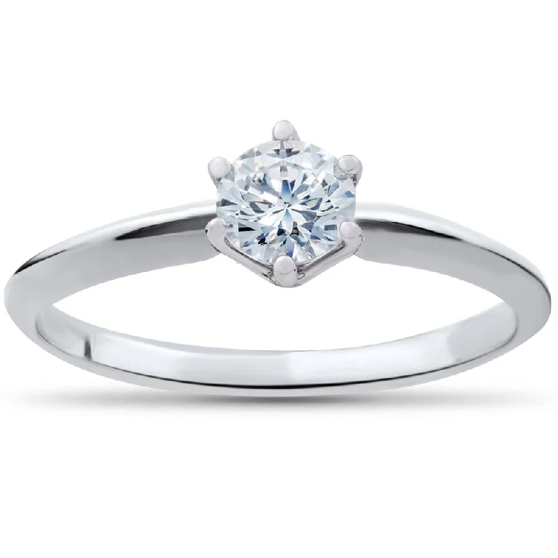 Women’s vintage-inspired engagement rings-3/8ct Round Diamond Solitaire Engagement Ring 10K White Gold