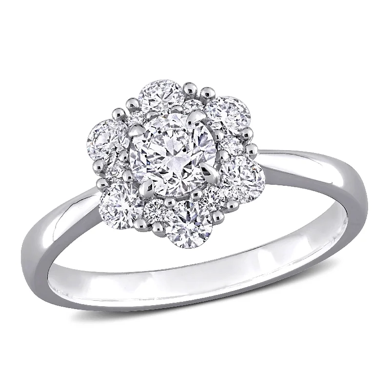 Vintage engagement rings for women-Miadora 1ct TDW Diamond Cluster Engagement Ring in 14k White Gold