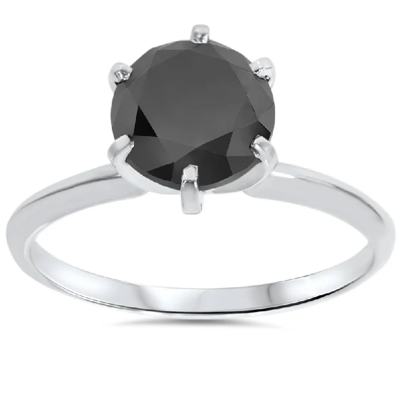 Engagement rings with engraved settings-2 ct 14K White Gold Black Diamond Solitaire Engagement Ring