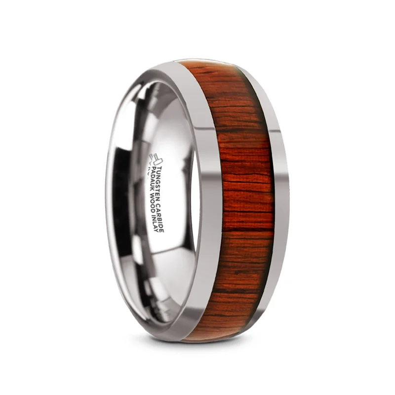 Women’s rings with pave diamonds-Padauk Wood Inlay Tungsten Men's Wedding Band