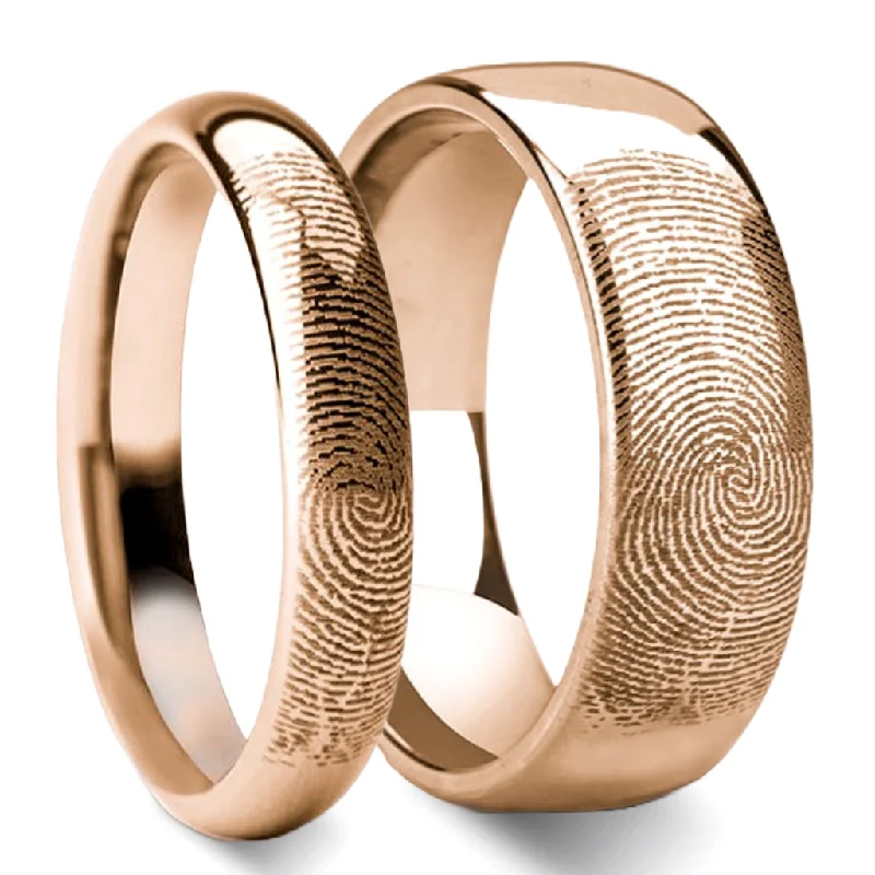 Women’s promise rings-Custom Fingerprint Engraved Rose Gold Tungsten Couple's Matching Ring Set