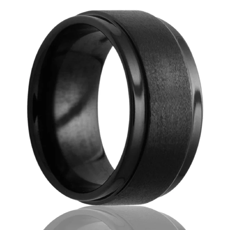 Stylish women’s rings-Satin Finish Black Ceramic Men's Wedding Band with Stepped Edges