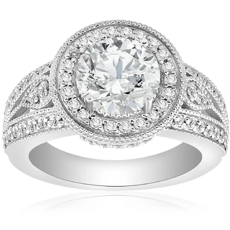 White gold engagement rings for women-2 3/4 Ct Round Halo Diamond Engagement Ring 2ct Center 14k White Gold