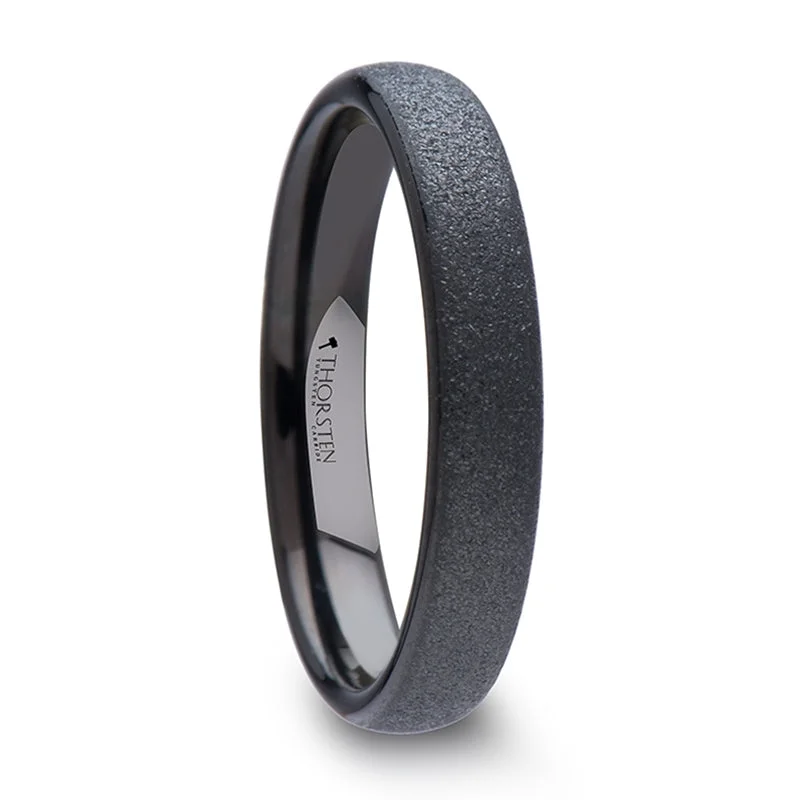 Large gemstone engagement rings-Sandblasted Black Tungsten Women's Wedding Band