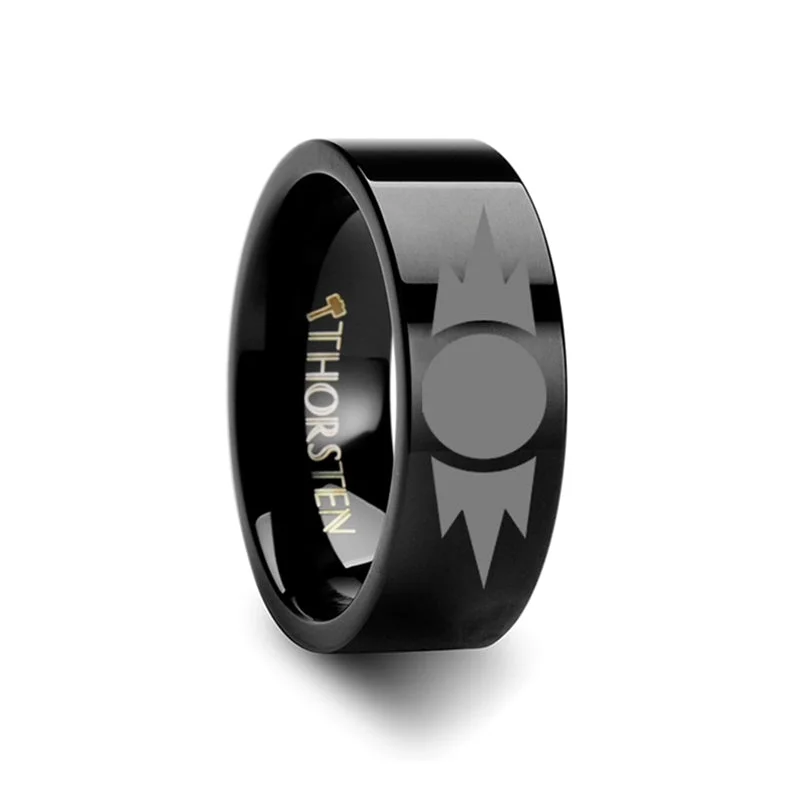 Minimalist rings for women-Star Wars Sith Emblem Black Tungsten Wedding Band