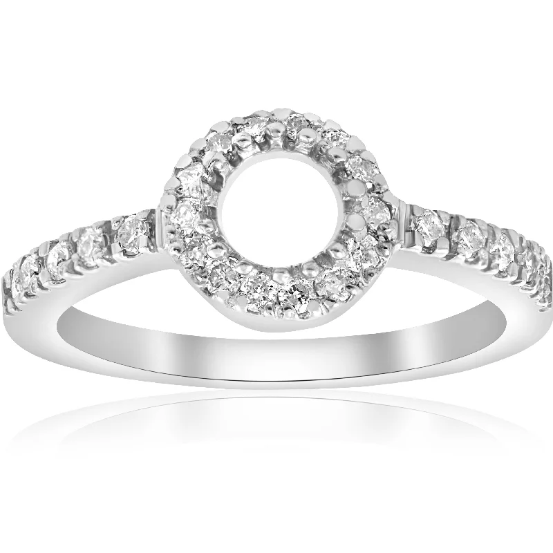 Engagement rings with marquise cut diamonds-1/3ct Pave Halo 14K White Gold Diamond Engagement Setting Mount