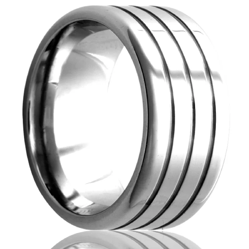 Unique engagement rings for women-Triple Grooved Cobalt Wedding Band