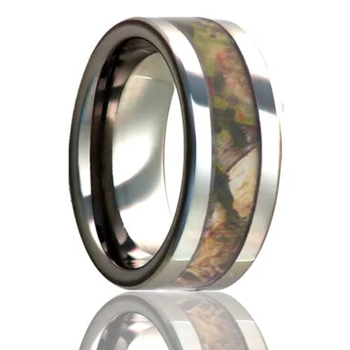 Women’s engagement rings with colored gems-Forest Camo Inlay Titanium Men's Wedding Band