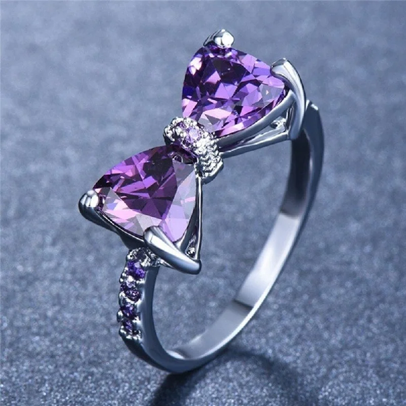 Engagement rings with multi-stone designs-Wedding Engagement Party Bowknot Faux Amethyst Inlaid Finger Ring Bridal Jewelry