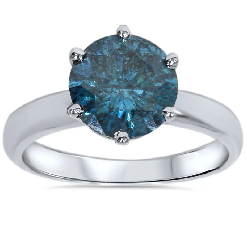 Women’s stackable engagement rings-2ct Blue Diamond Solitaire Engagement Ring 14K White Gold