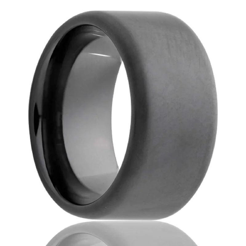 Rose gold rings for women-Sandblasted Black Ceramic Men's Wedding Band