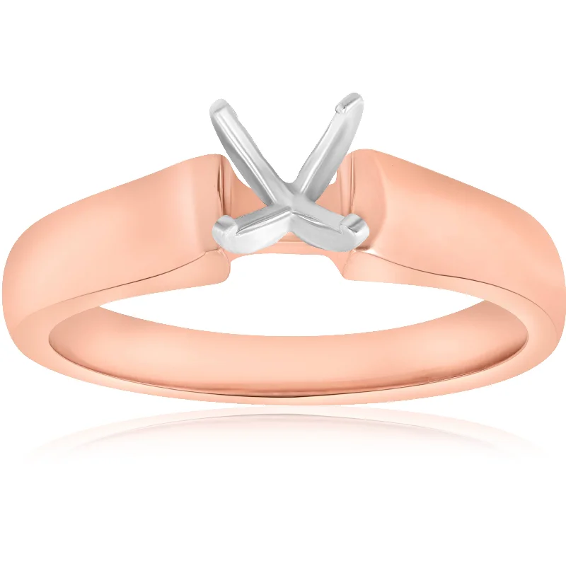 Women’s engagement rings with custom engravings-14K Rose Gold Solitaire Ring Engagement Setting Mounting Solitaire