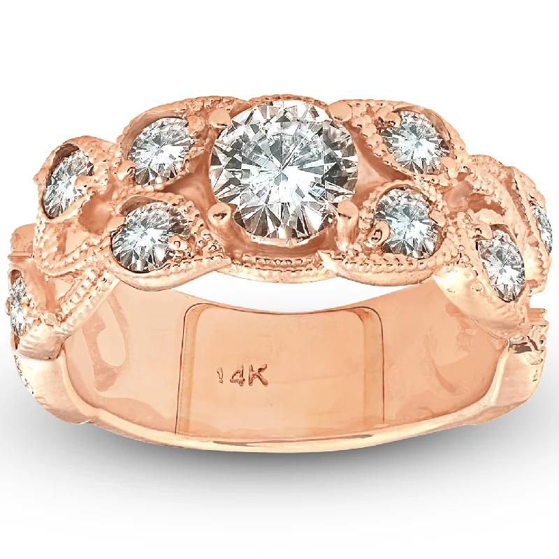 Rose gold engagement rings for women-2ct Vintage Rose Gold Diamond Engagement Ring 14K