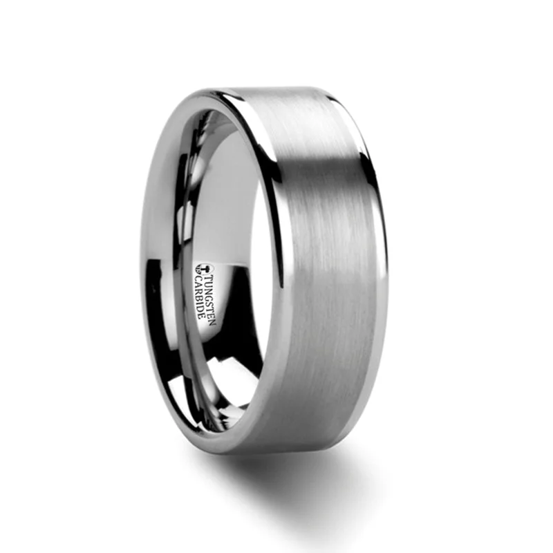 Women’s gemstone rings-White Tungsten Wedding Band with Brushed Stripe