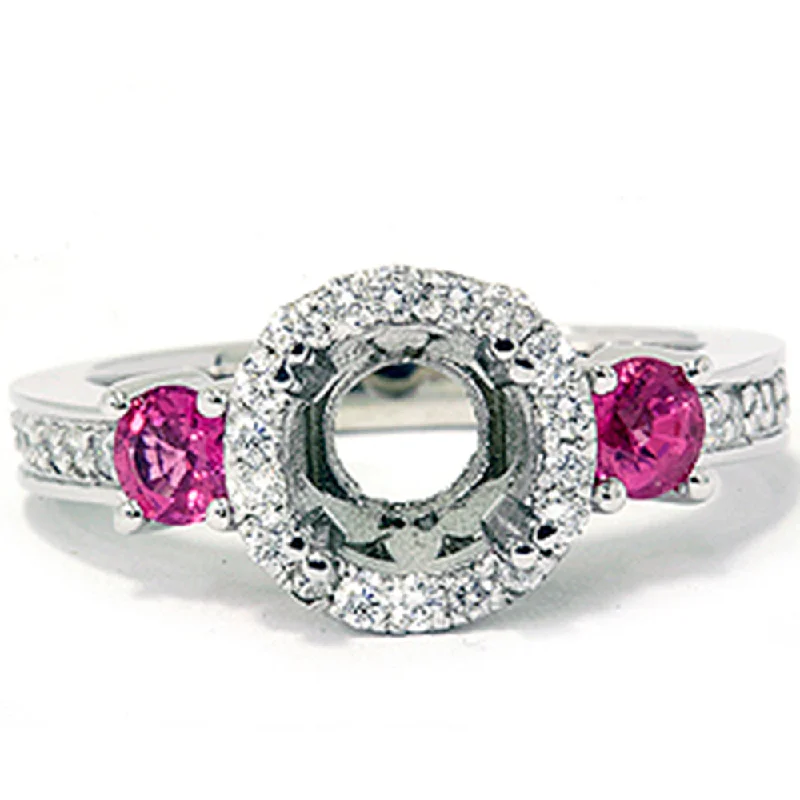 Engagement rings with platinum and diamonds-3/4ct Pink Sapphire & Diamond Engagement Ring Semi Mount 14K White Gold