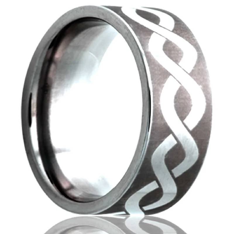 Unique rings for women-Infinity Waves Engraved Cobalt Wedding Band