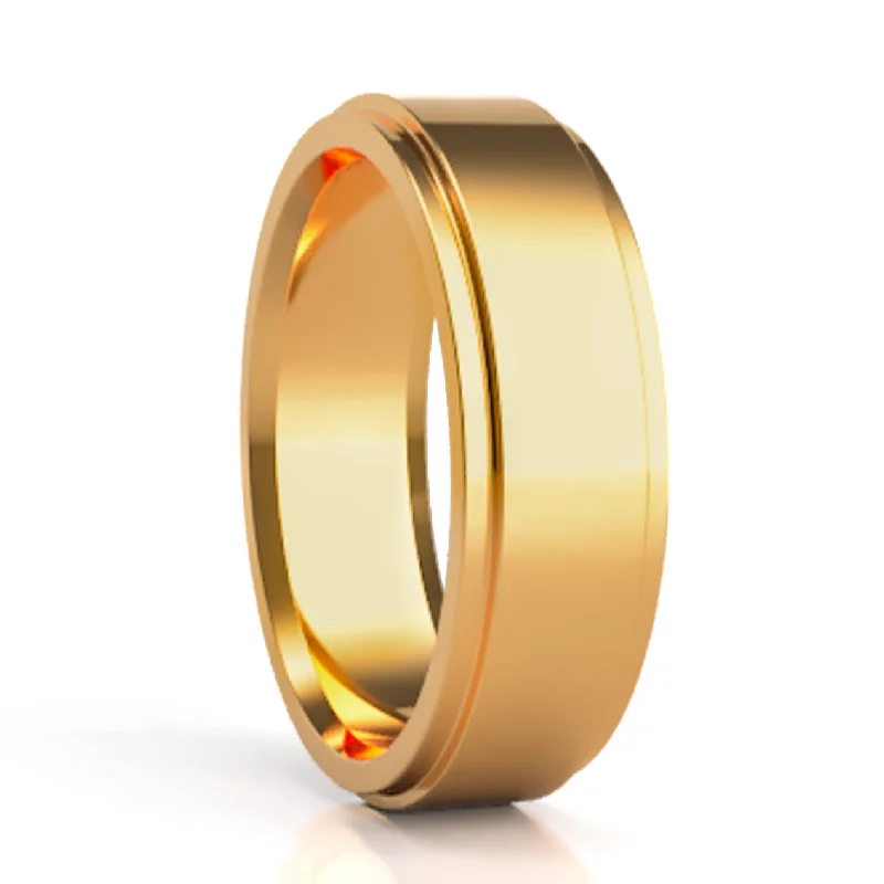 Women’s rings with ruby accents-14k Yellow Gold Wedding Band with Stepped Edges