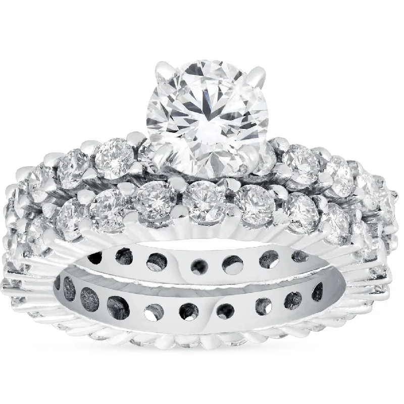 Engagement rings with cushion cut stones-4ct Diamond Eternity Engagement Ring Set 14K White Gold