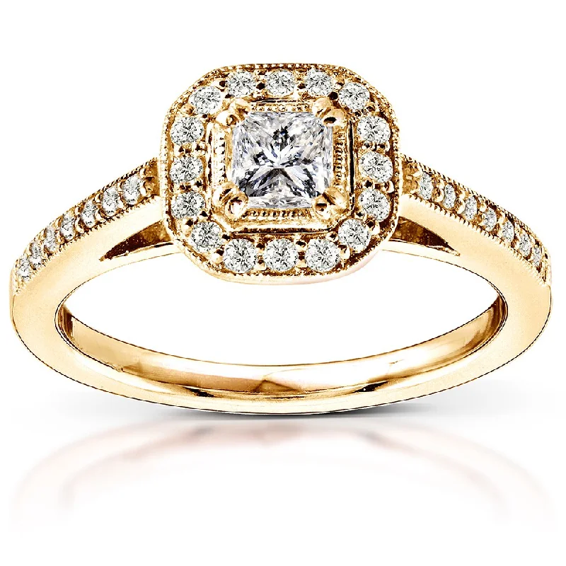 Engagement rings with round-cut diamonds-Annello by Kobelli 14k Yellow Gold 1/2ct TDW Diamond Halo Engagement Ring