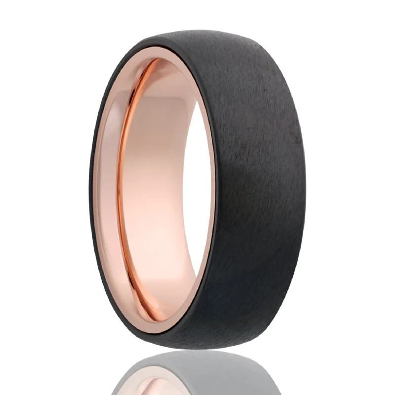 Solitaire diamond rings for women-Satin Finish Zirconium Wedding Band with Contrasting 14k Rose Gold Interior