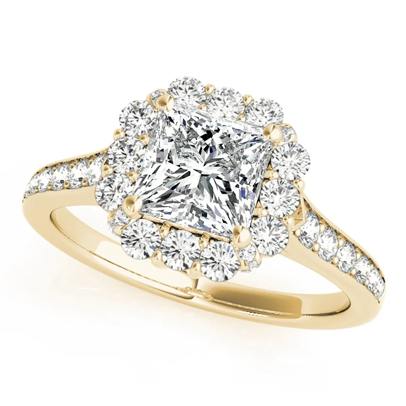 Engagement rings with multi-stone designs-Auriya 14k Yellow Gold Lab Grown Princess Diamond Halo Engagement Ring 0.50 to 5.00 ct. tw. (F-G VS)