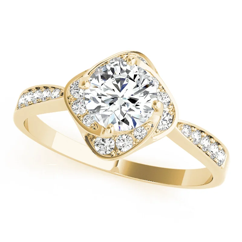 Engagement rings with diamond pave bands-Auriya 14k Yellow Gold Lab Grown Round Diamond Halo Engagement Ring 0.50 to 5.00 ct. tw. (F-G VS)