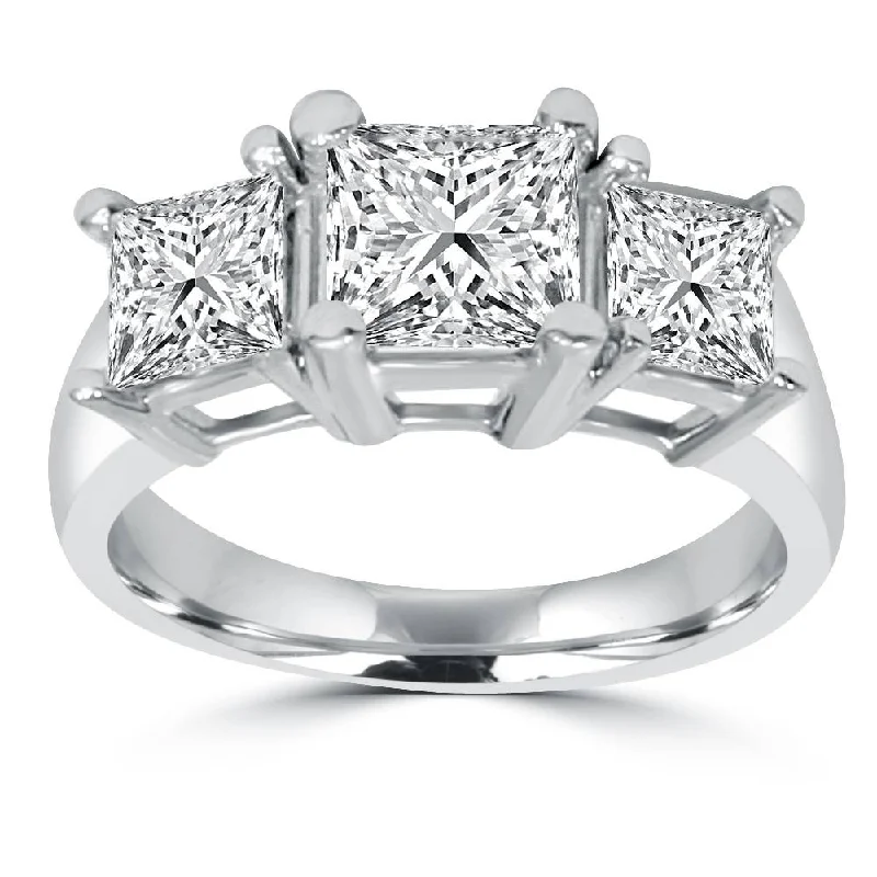 Women’s white sapphire engagement rings-2ct 3 Stone Princess Cut Real Diamond Engagement Ring 14K White Gold