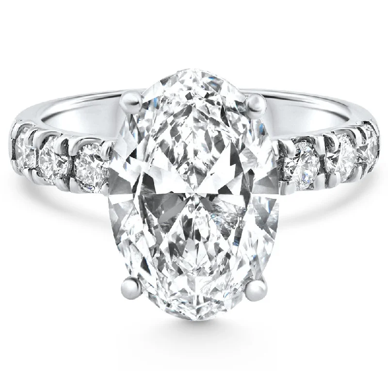 Engagement rings with floral designs-Certified 5.28Ct Oval Diamond Side Halo Engagement Ring 14k White Gold Lab Grown