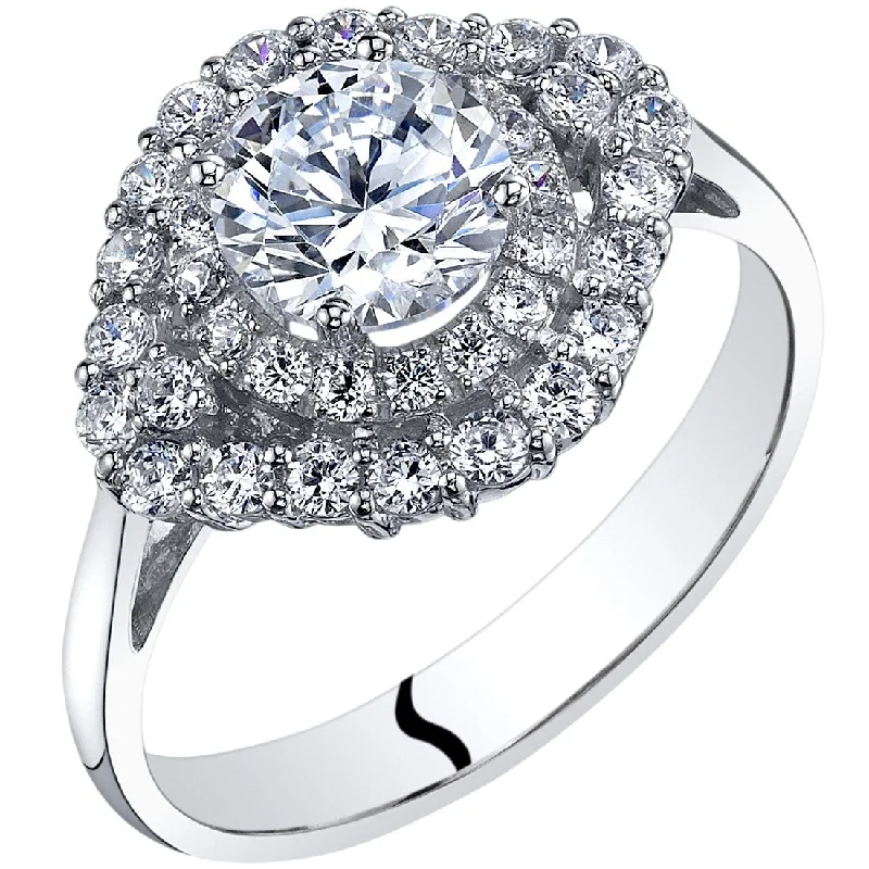 Modern engagement rings for women-14k White Gold Cubic Zirconia Cluster Engagement Ring 1.00 ct