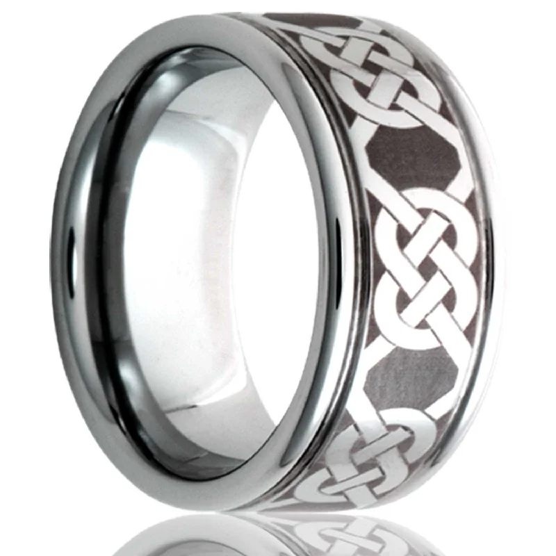 Vintage-style rings for women-Eternity Celtic Knot Grooved Cobalt Wedding Band