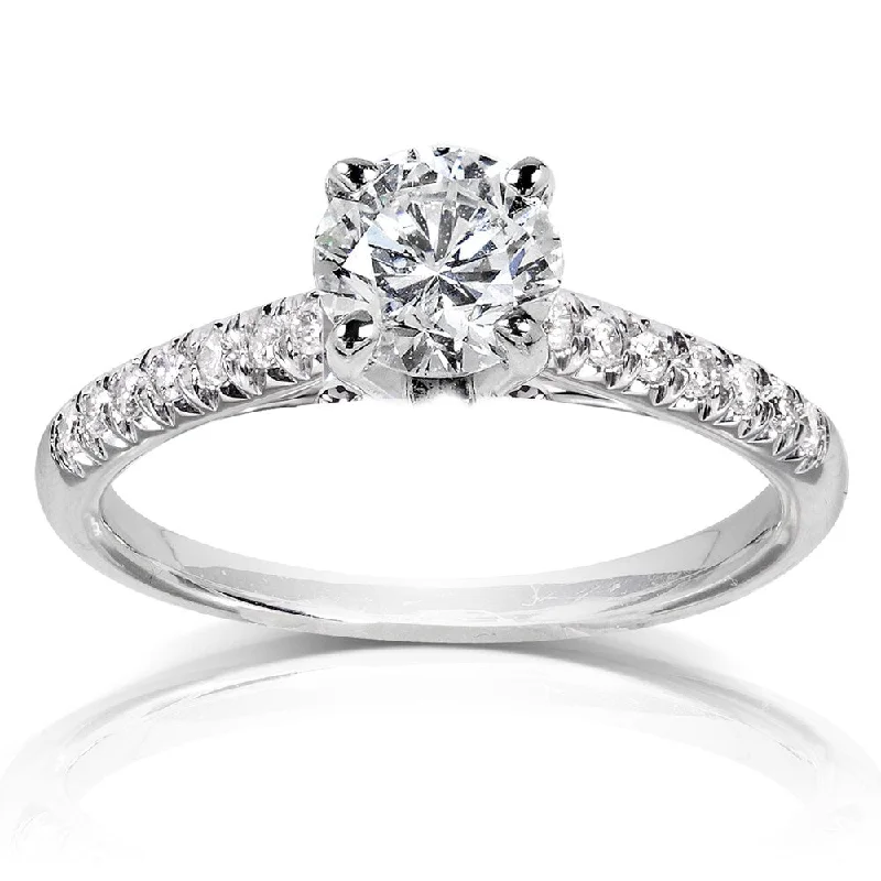 Women’s engagement rings with custom engravings-Annello by Kobelli 14k White Gold 1 1/6ct TDW Round Diamond French Pave Engagement Ring