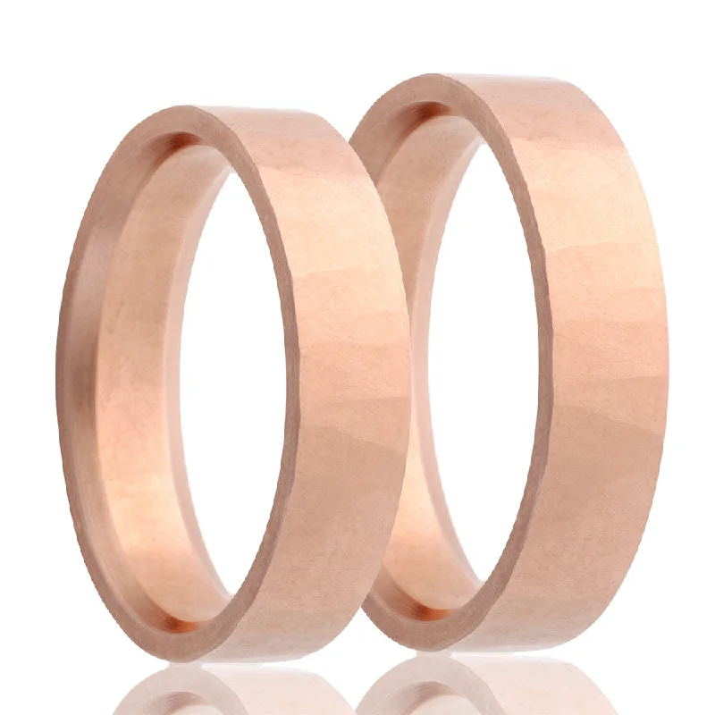 Women’s rings with sapphire gemstones-14k Rose Gold Forged Finish Couple's Matching Wedding Band Set