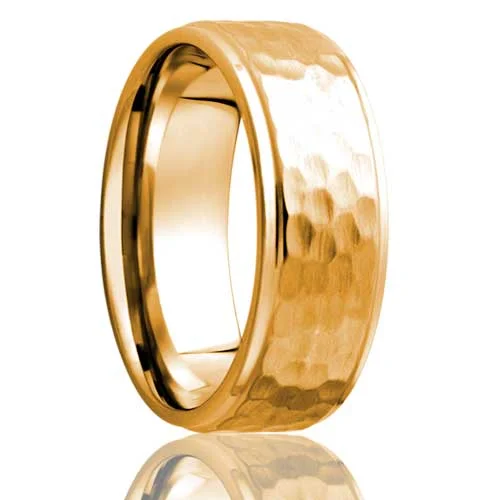 Vintage-inspired engagement rings for women-Hammered 14k Gold Wedding Band with Stepped Edges