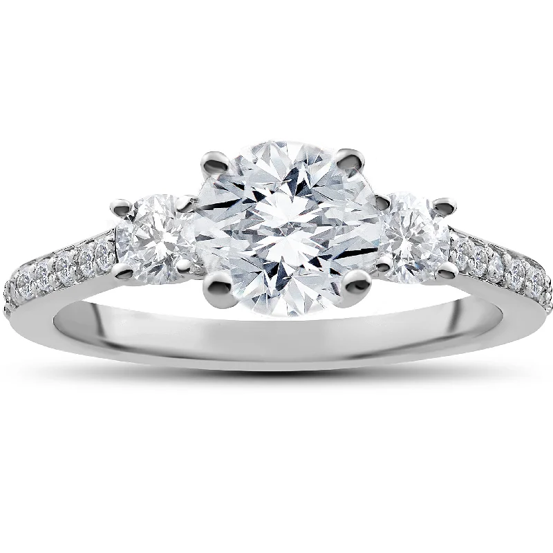 Engagement rings with heart-shaped diamonds-1 1/4 ct Round Diamond 3-Stone Lab Created Eco Friendly Engagement Ring White Gold