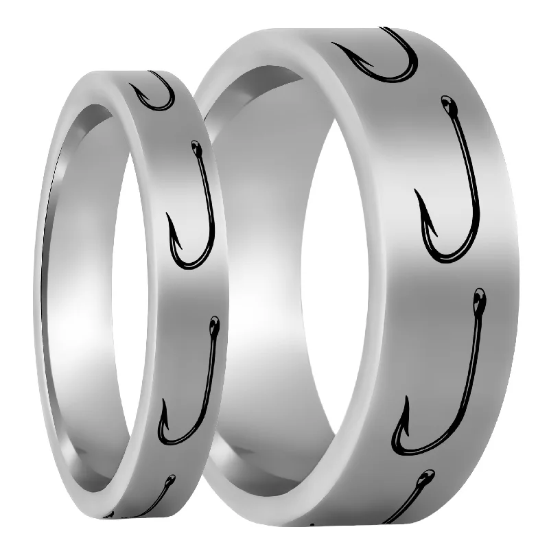 Women’s sapphire and diamond rings-Fishing Hook Tungsten Couple's Matching Wedding Band Set