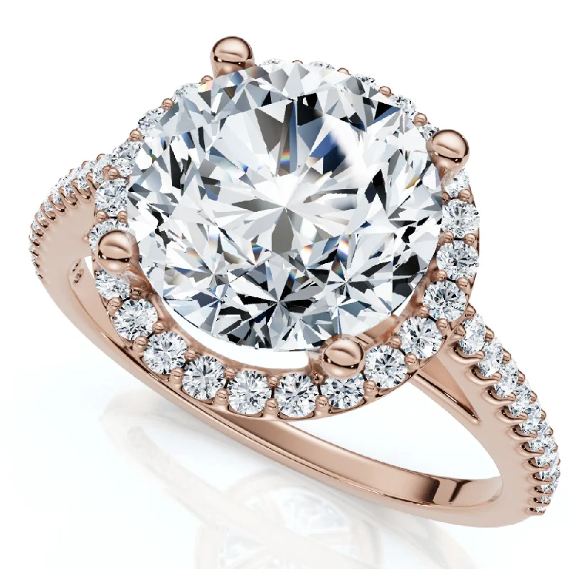 Unique engagement rings for women-Certified 3 1/3Ct TW Halo Diamond Engagement Ring Round Cut 14k Gold Lab Grown