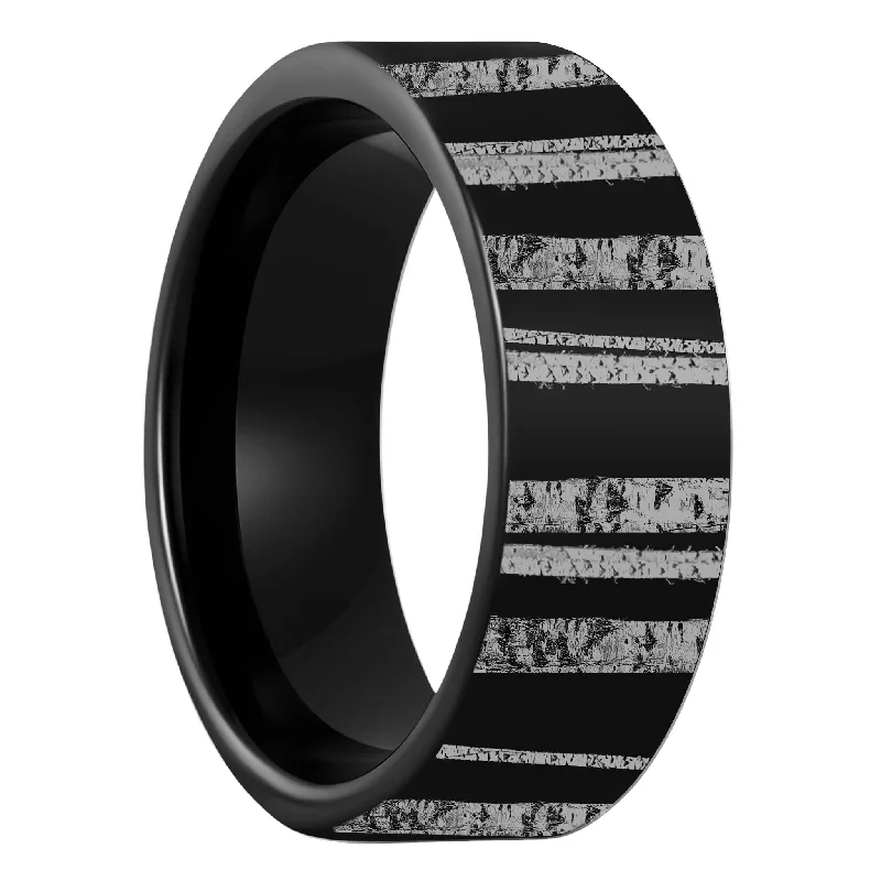 Large gemstone rings for women-Birch Trees Black Tungsten Men's Wedding Band