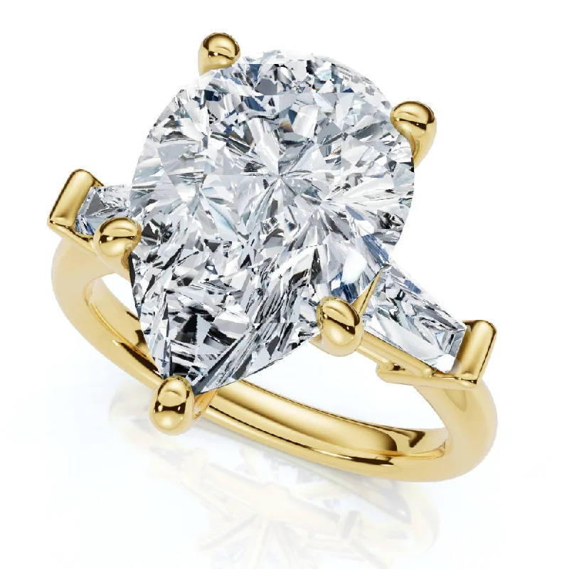 Engagement rings with diamond floral designs-5 3/4Ct Certified Pear & Baguette Diamond Engagement Ring 14k Gold Lab grown