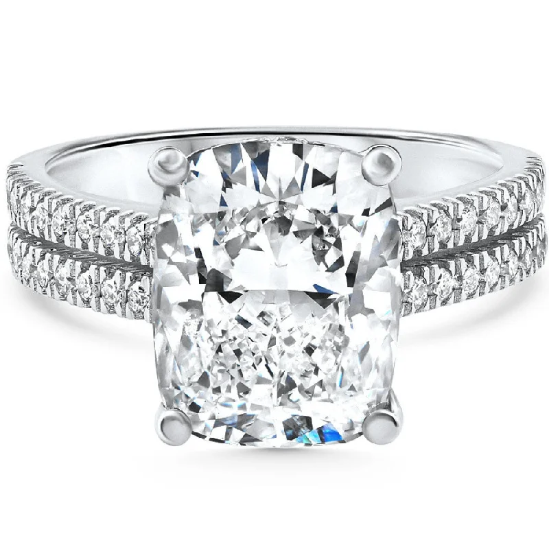 Engagement rings with thin bands-Certified 5.84Ct Cushion Cut Diamond Engagement 14k White Gold Lab Grown