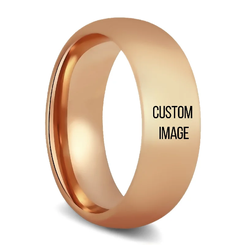 Women’s mixed metal rings-Custom Image Engraved Rose Gold Tungsten Ring