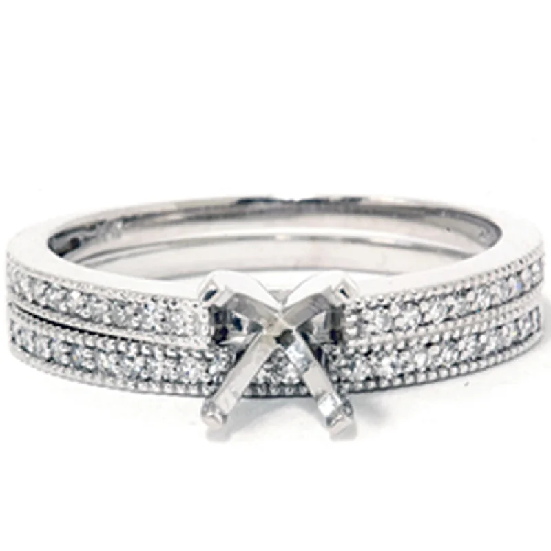 Engagement rings with platinum and diamonds-1/4t Diamond Engagement Wedding Ring Semi Mount Set 14K White Gold