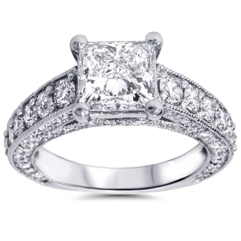 Affordable diamond engagement rings-3 3/4ct Princess Cut Diamond Engagement Ring 14K White Gold