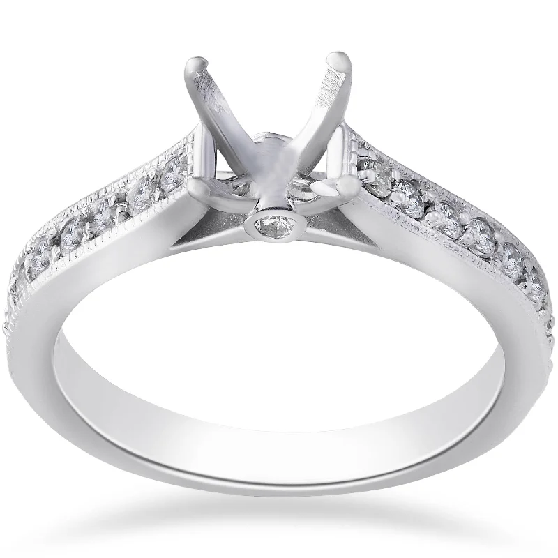 Antique style engagement rings-1/3ct Diamond Engagement Semi Mount Ring 14K White Gold