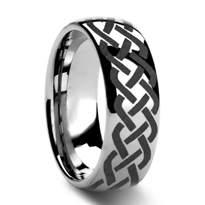 Designer rings for women-Tungsten Wedding Band with Celtic Knot Design